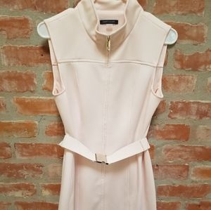 FORM FITTING  Pink Scuba material dress with gold